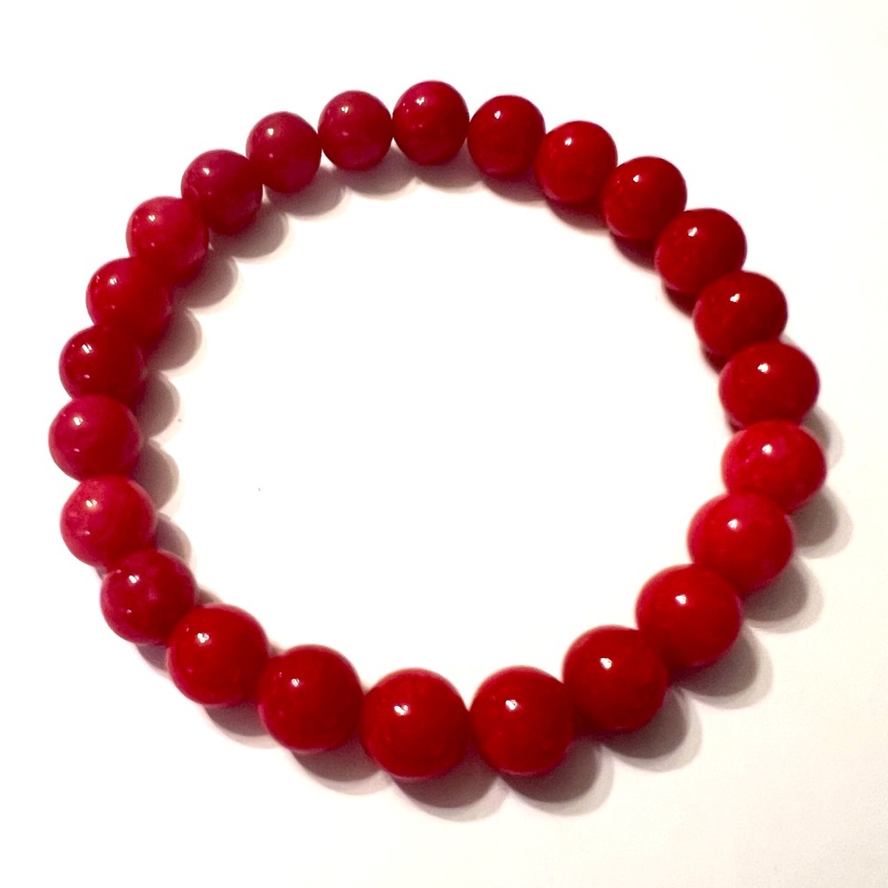 Natural red coral -stretching bead bracelet